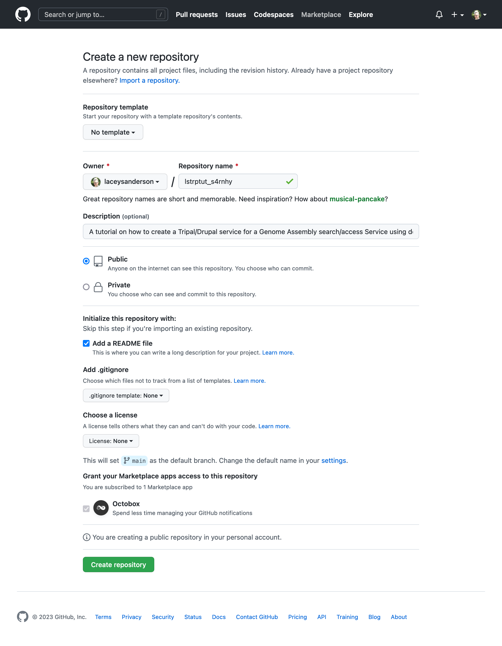 GitHub Create Repo Screenshot